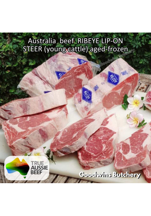 Beef Ribeye lip-on Australia STEER (young cattle) aged-frozen Kilcoy 640 Diamond STEAK CUTS (price/kg) Scotch-Fillet Cuberoll